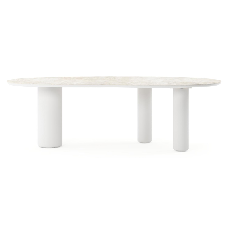 Table de jardin Amico organique en aluminium blanc et céramique pleine Rapolano - Lg. 240 x Lrg. 110 x Haut. 73.5 cm
