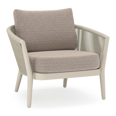 Fauteuil de jardin Orso en aluminium beige en corde ronde tissée verticalement beige et coussins en all weather sunbrella® luxe Wander Manioc