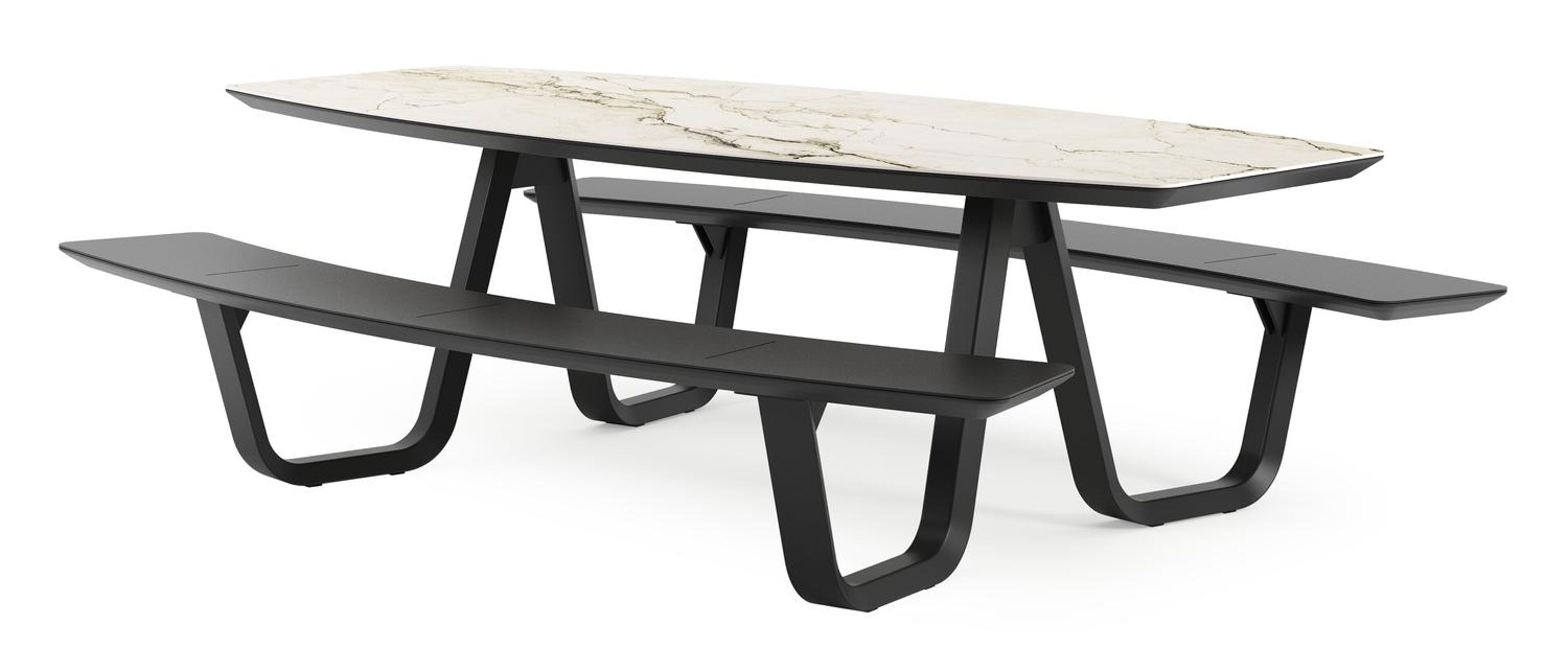 Table de pique-nique Forno forme de bateau en aluminium noir et céramique pleine Colorado Dunes - Lg. 240 x Lrg. 181 x Haut. 72 cm
