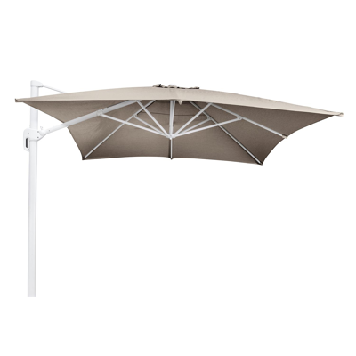 Rufina zweefparasol in wit aluminium met natte heather beige all weather sunbrella® luxe parasoldoek - L1: 300 x L2: 400 cm (zonder voet)