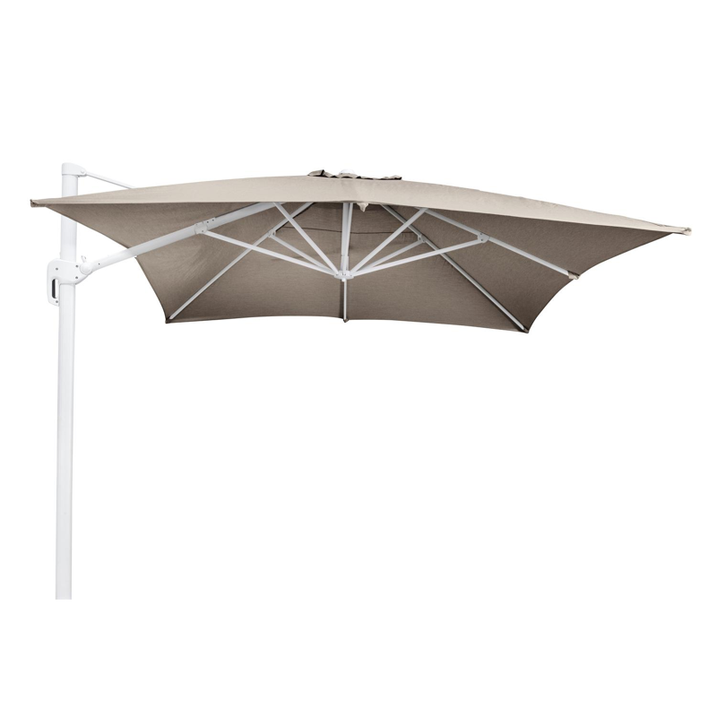 Rufina zweefparasol in wit aluminium met natte heather beige all weather sunbrella® luxe parasoldoek - L1: 300 x L2: 400 cm (zonder voet)