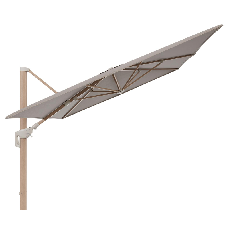 Minore zweefparasol met tiltfunctie in houtlook aluminium en Firenze Earth All Weather Solica parasoldoek - L1 400 x L2 300 cm (zonder voet)