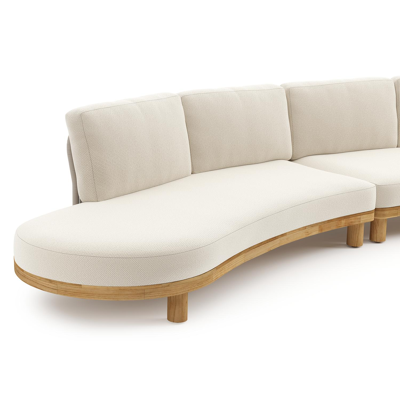 Donato loungehoek in teak en beige verticaal geweven ronde rope met all weather cosytica Althea Off White kussen