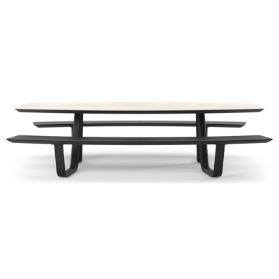 Forno picknicktafel bootvorm in zwart aluminium en volkeramiek Travertino Bianco - L 280 x B 192 x H 72 cm