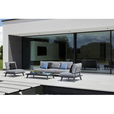 Sofa Sofa 3 places lounge Puglia en aluminium noir avec coussins en weather+ softtouch 