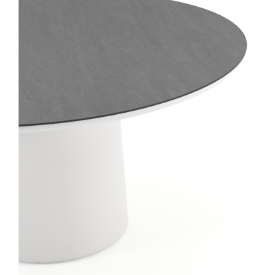 Amico tuintafel rond in wit aluminium en volkeramiek Basalt Black - Dia. 148 x H 73.5 cm