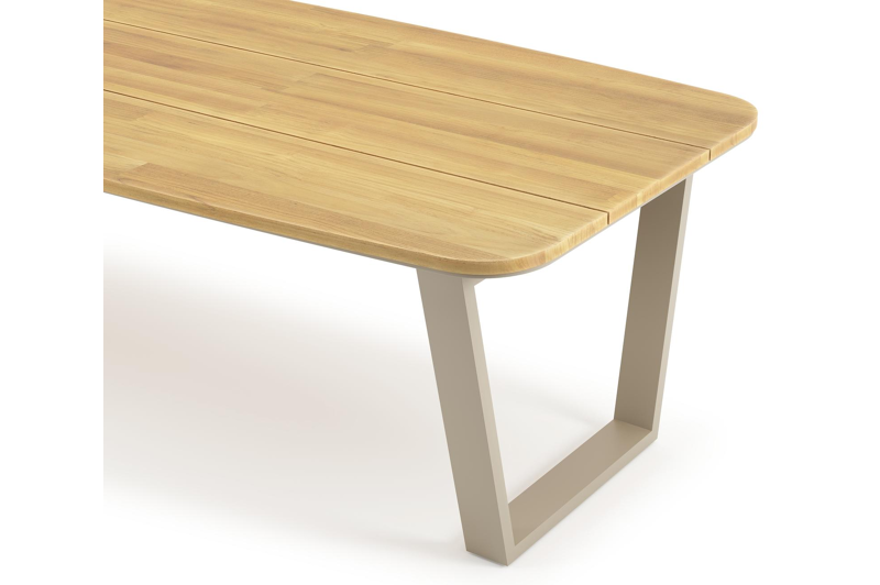 Table de jardin Pagino forme de bateau en aluminium beige et teck Lg. 315 x Lrg. 115 x Haut. 73 cm