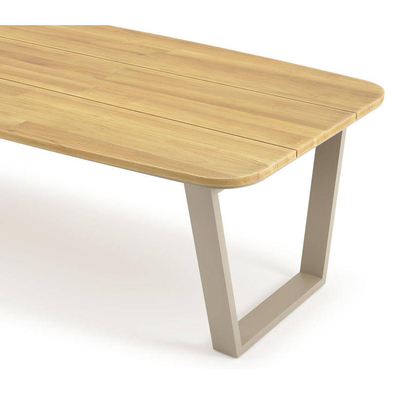 Table de jardin Pagino forme de bateau en aluminium beige et teck Lg. 315 x Lrg. 115 x Haut. 73 cm