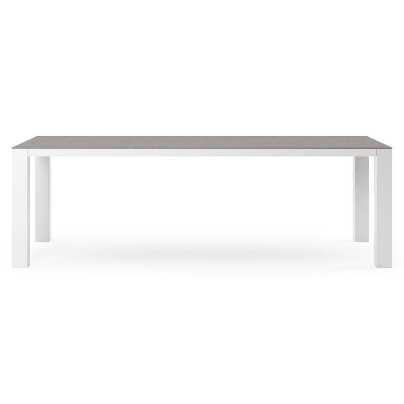 Table de jardin Nano rectangulaire en aluminium blanc et céramique pleine Wulong - Lg. 240 x Lrg. 100 x Haut. 75 cm