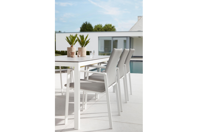 Cirello stapelbare tuinstoel in wit aluminium en grijs luxe comfort textilene