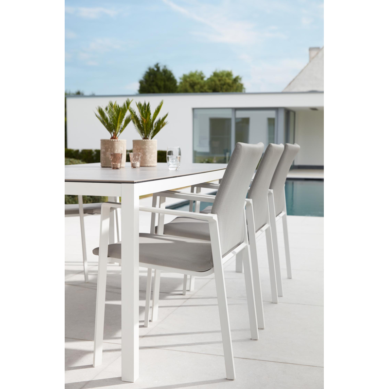 Cirello stapelbare tuinstoel in wit aluminium en grijs luxe comfort textilene