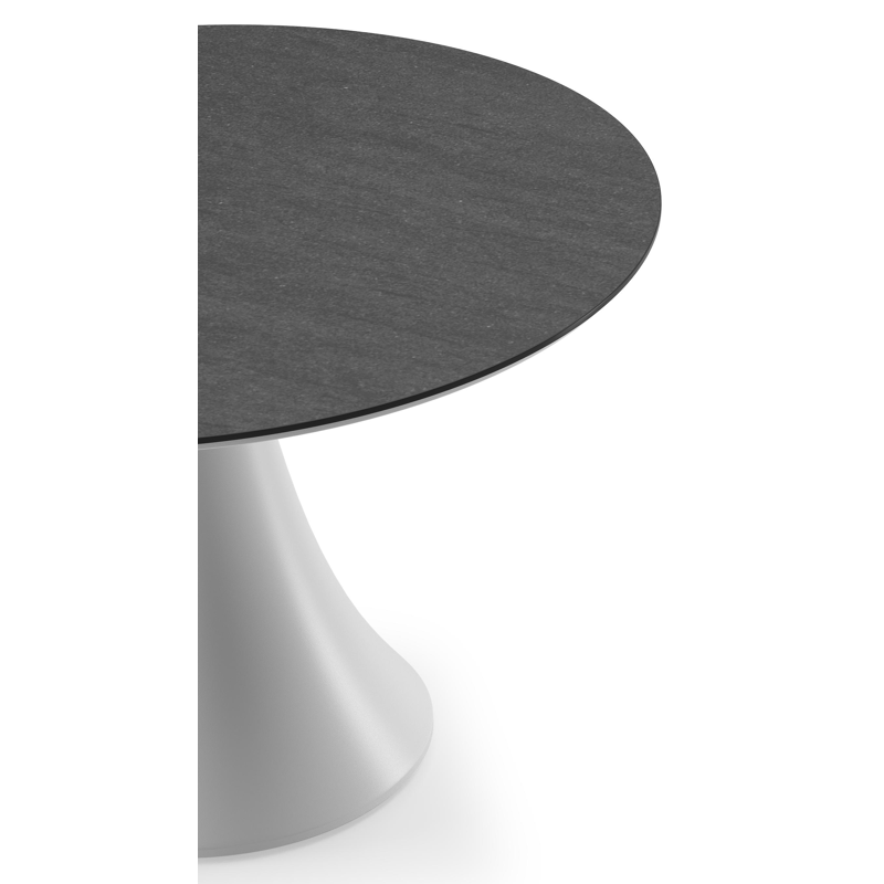 Fano low dining loungetafel rond in wit aluminium en volkeramiek Basalt Black - Dia. 85 x H 55 cm