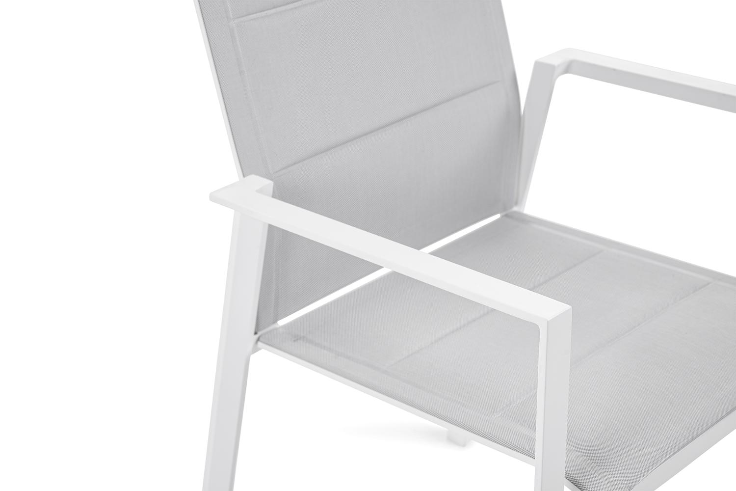 Cirello stapelbare tuinstoel in wit aluminium en grijs comfort textilene