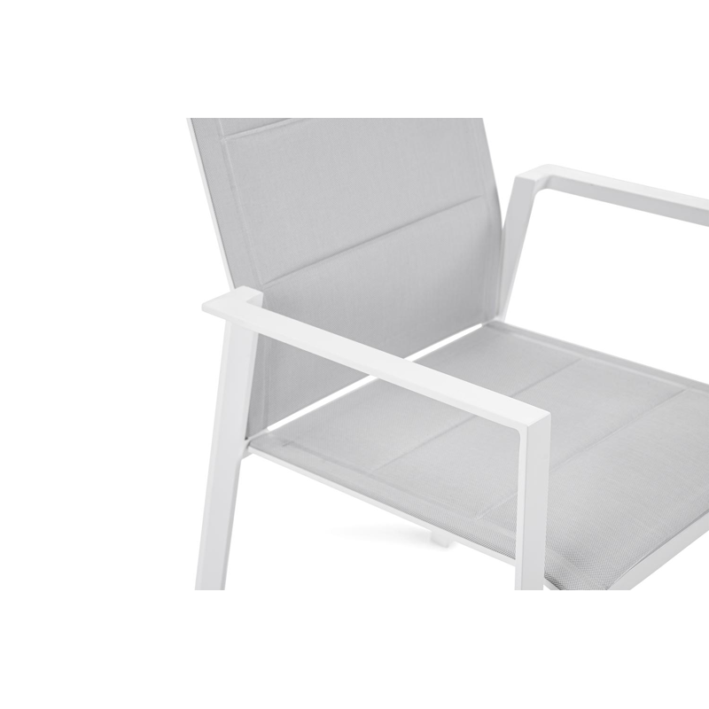 Cirello stapelbare tuinstoel in wit aluminium en grijs comfort textilene