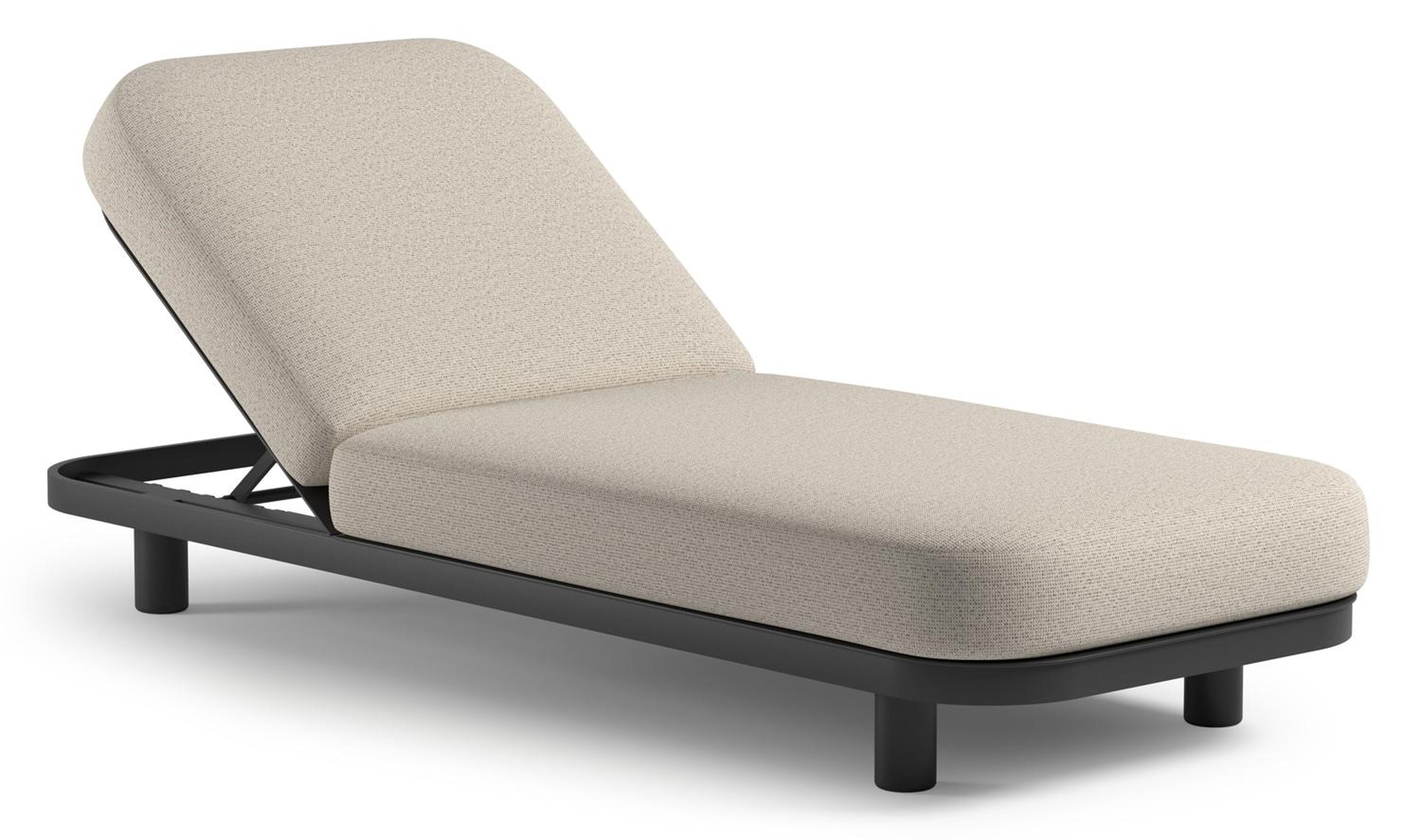Chaise longue réglable Donato en aluminium noir et coussin en all weather Solica firenze natural