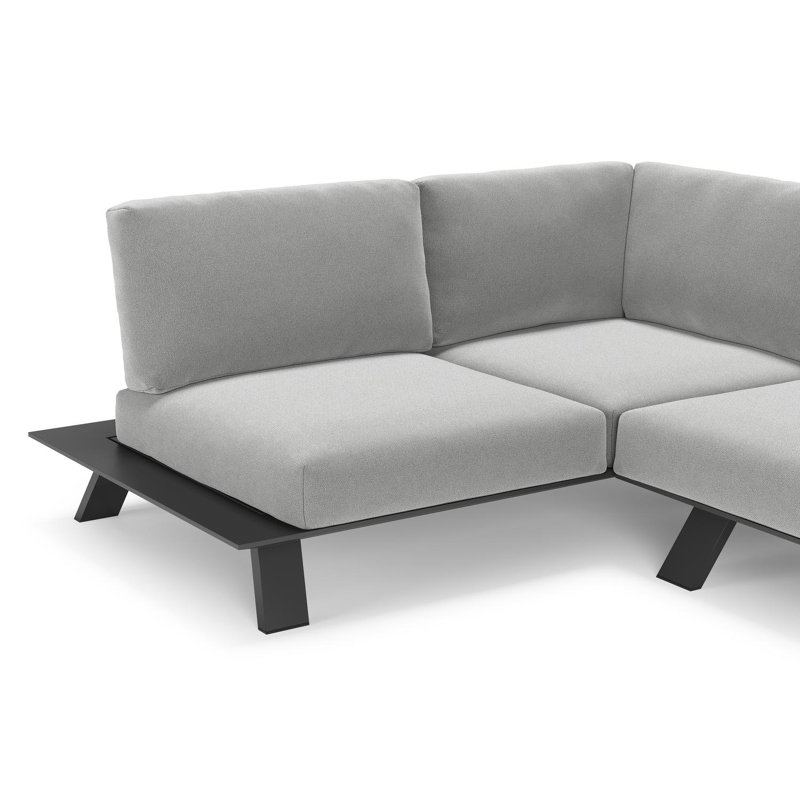 Cesano loungehoek in zwart aluminium met savane grey all weather Sunbrella® luxe kussen