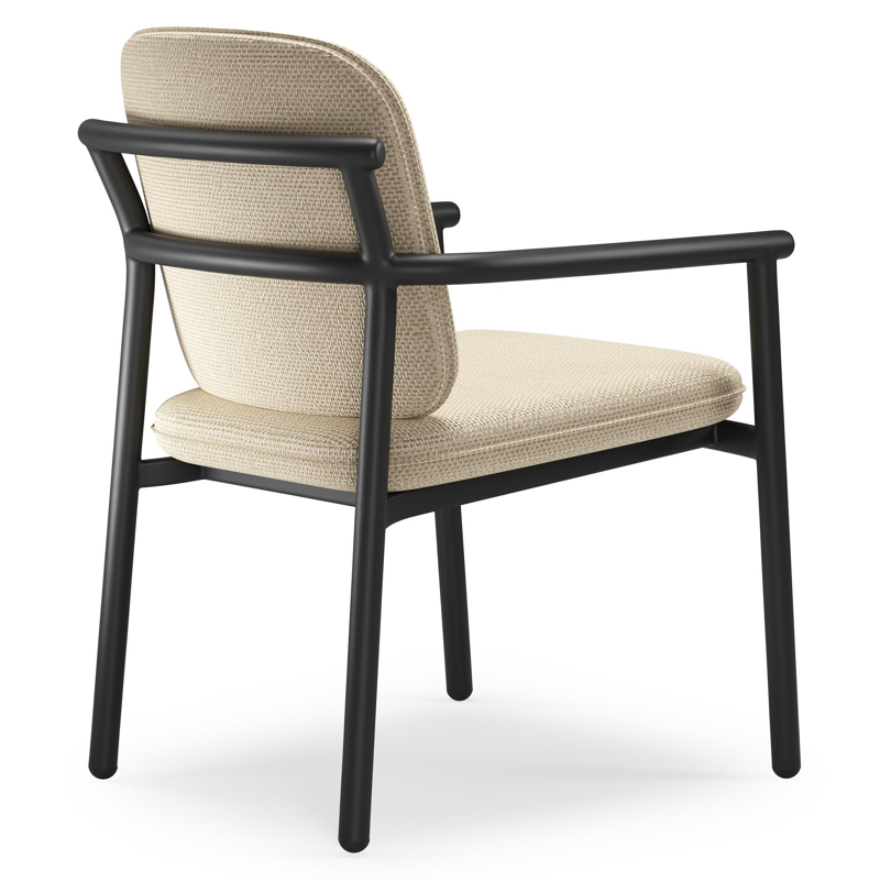 Bono stapelbare tuinstoel in zwart aluminium met stoelkussen in All Weather Cosytica Althea Camel