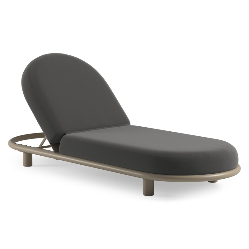 Chaise longue réglable Lomano en aluminium beige avec natte charcoal chine all weather sunbrella® luxe coussin