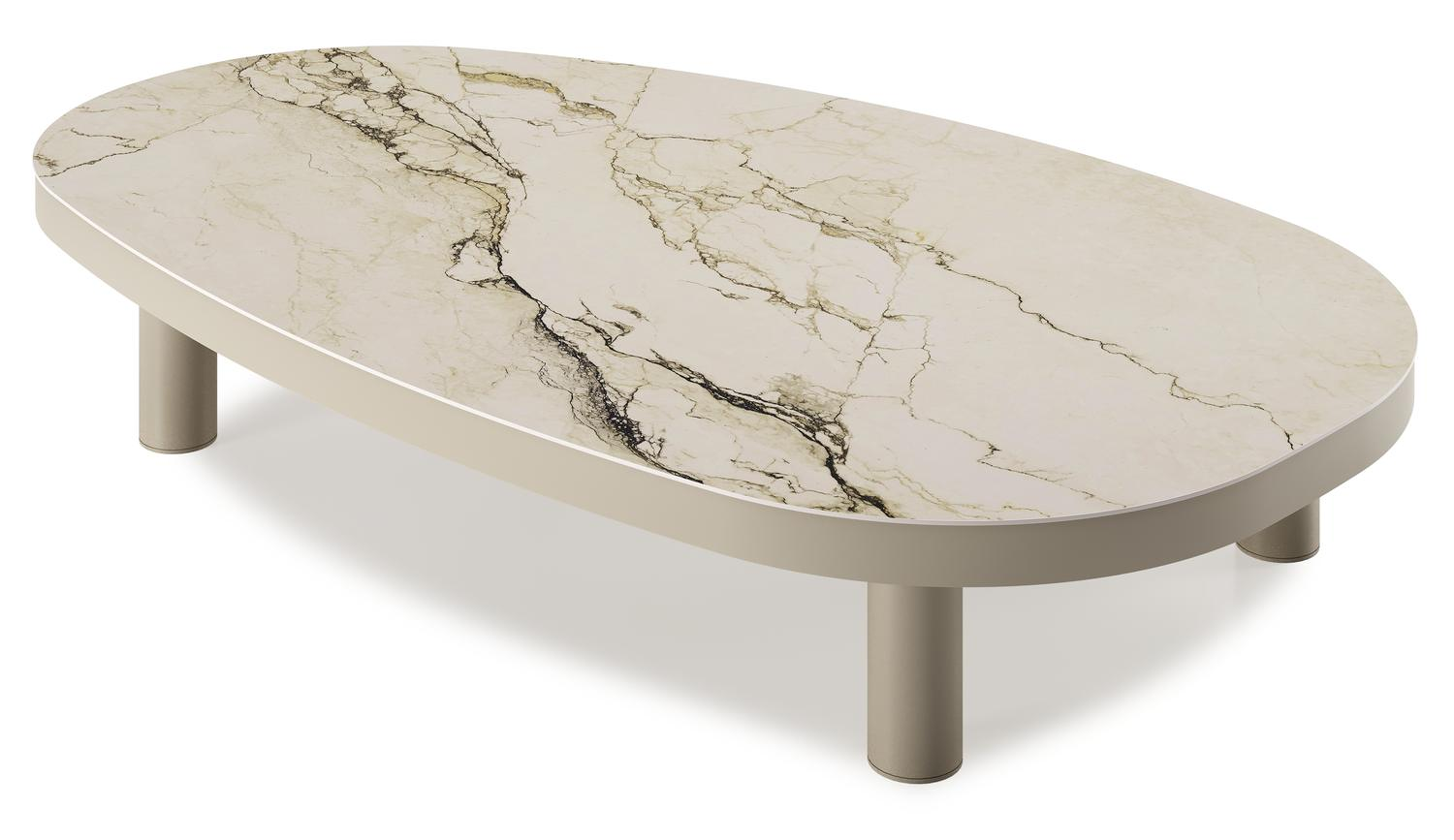 Donato loungetafel organisch in beige aluminium en volkeramiek Colorado Dunes - L 151 x B 90 x H 24.5 cm