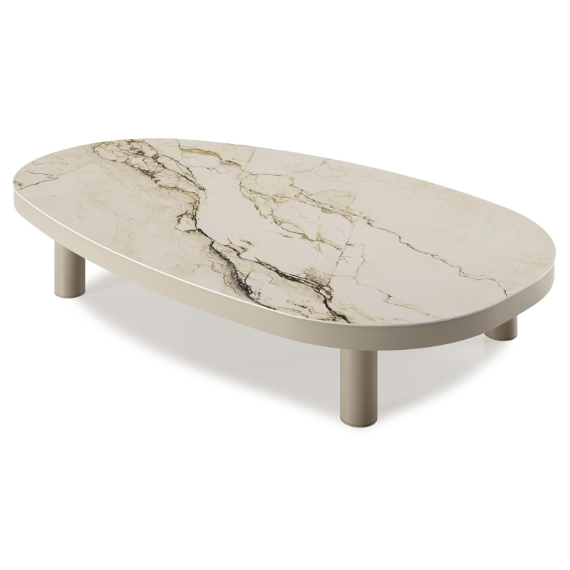 Table de basse Donato organique en aluminium beige et céramique pleine Colorado Dunes - Lg. 151 x Lrg. 90 x Haut. 24.5 cm