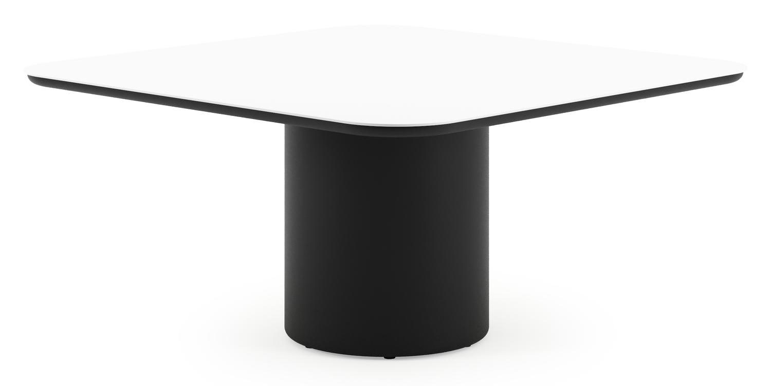 Amico tuintafel afgerond vierkant in zwart aluminium en volkeramiek Arctic White - L 148 x B 148 x H 73.5 cm