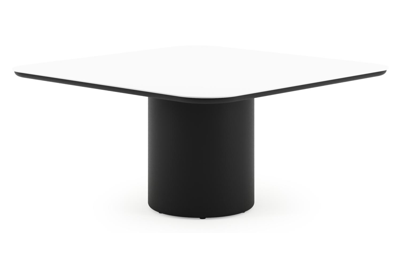 Amico tuintafel afgerond vierkant in zwart aluminium en volkeramiek Arctic White - L 148 x B 148 x H 73.5 cm