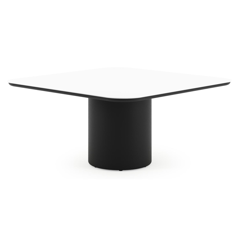 Amico tuintafel afgerond vierkant in zwart aluminium en volkeramiek Arctic White - L 148 x B 148 x H 73.5 cm