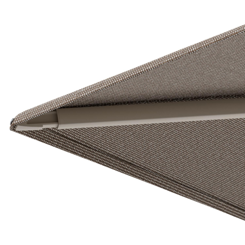 Parasol pendant Minore avec fonction tilt en aluminium beige et toile de parasol All Weather Solica Firenze Earth - Lg.1 400 x Lg.2 300 cm avec pied de parasol Minore 260 kg avec roulettes