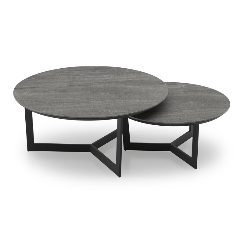 Tables basse Lacrima en aluminium noir et céramique pleine gris - Dia. 65 X H 30 cm