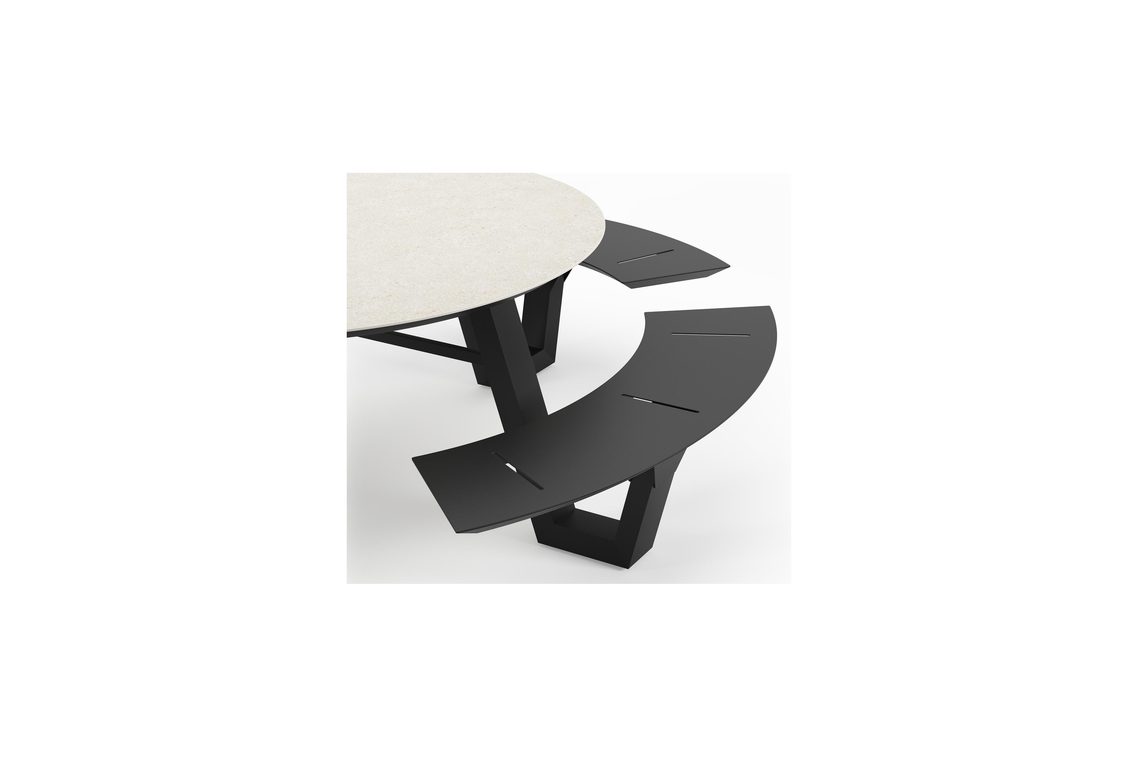 Rondino picknicktafel in zwart aluminium en volkeramiek shilin tafelblad - Ø 236 x H 71,5 cm