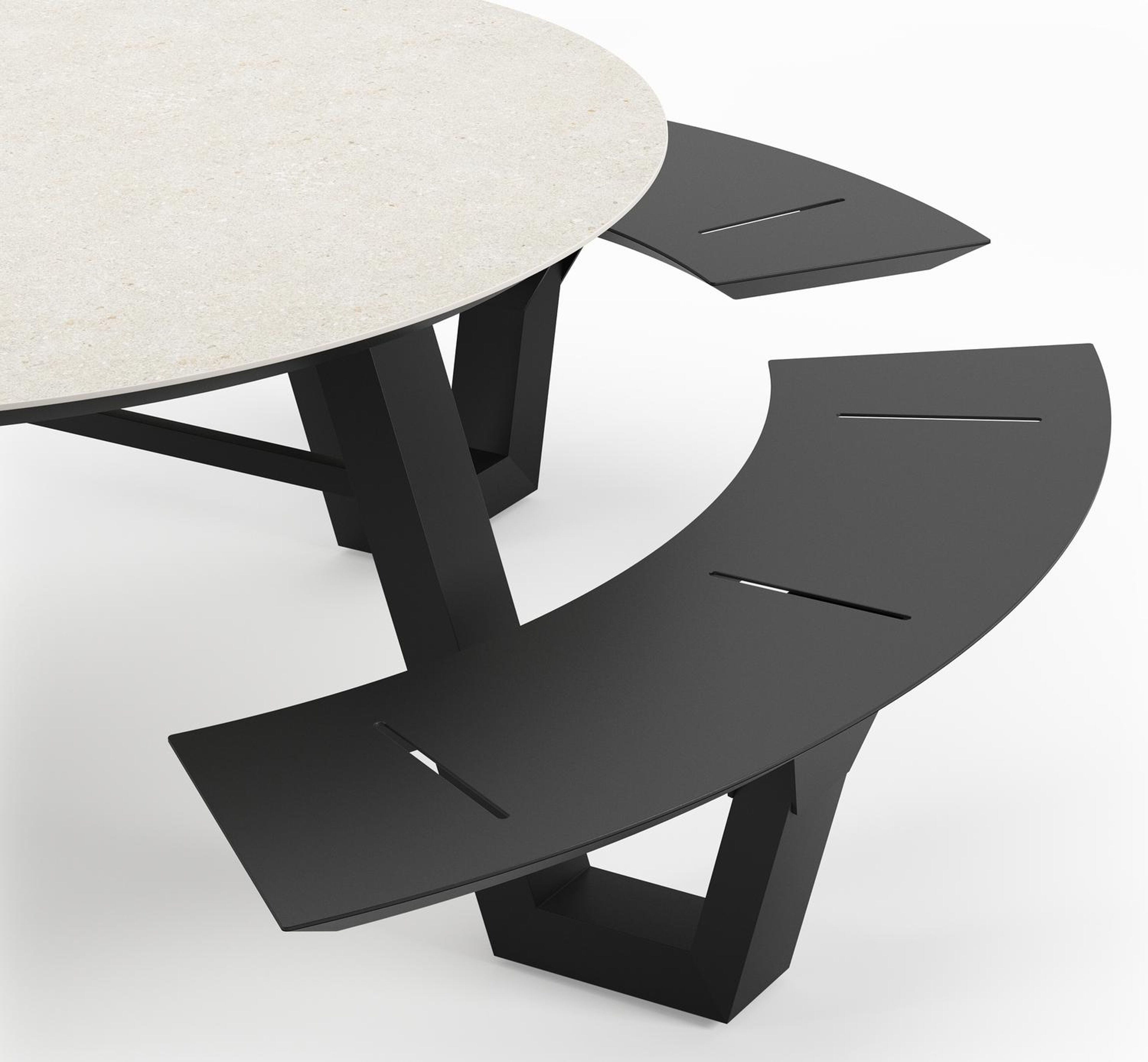 Table de pique-nique Rondino en aluminium noir et céramique pleine - Dia. 236 x H 71,5 cm