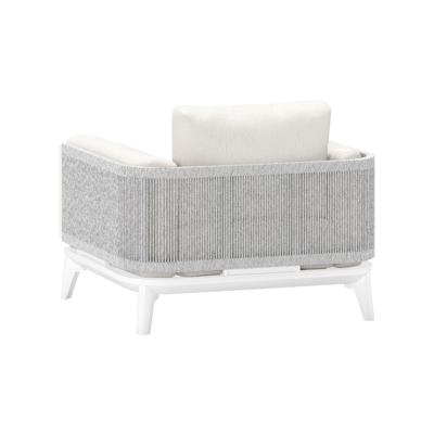 Mosa loungestoel 1-zit in wit aluminium en wit gedraaide ronde wicker met sand kussen