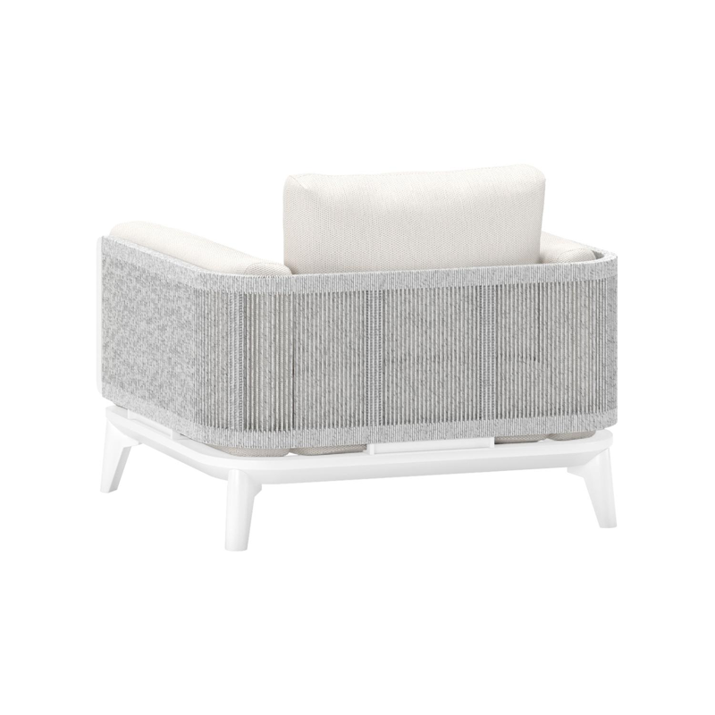 Mosa loungestoel 1-zit in wit aluminium en wit gedraaide ronde wicker met sand kussen