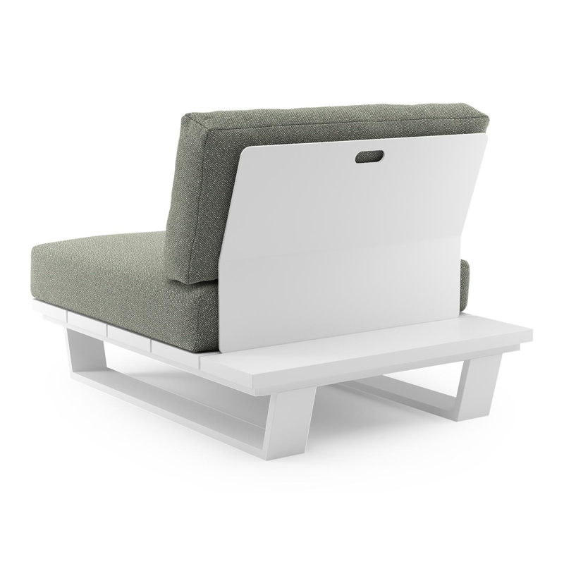 Fauteuil de jardin Pagino en aluminium blanc et coussins en all weather sunbrella® luxe savane leaf