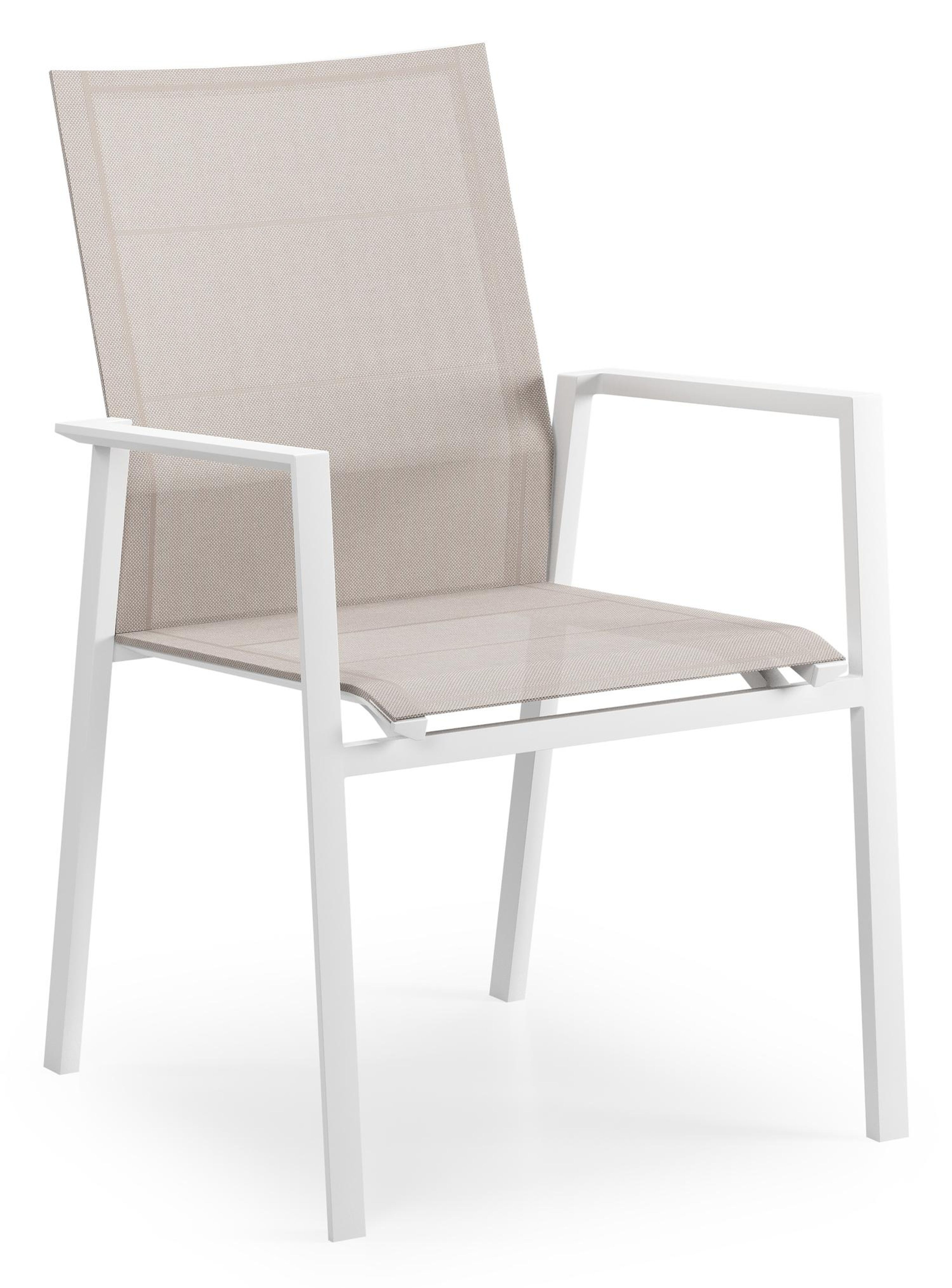 Cirello stapelbare tuinstoel in wit aluminium en beige textilene