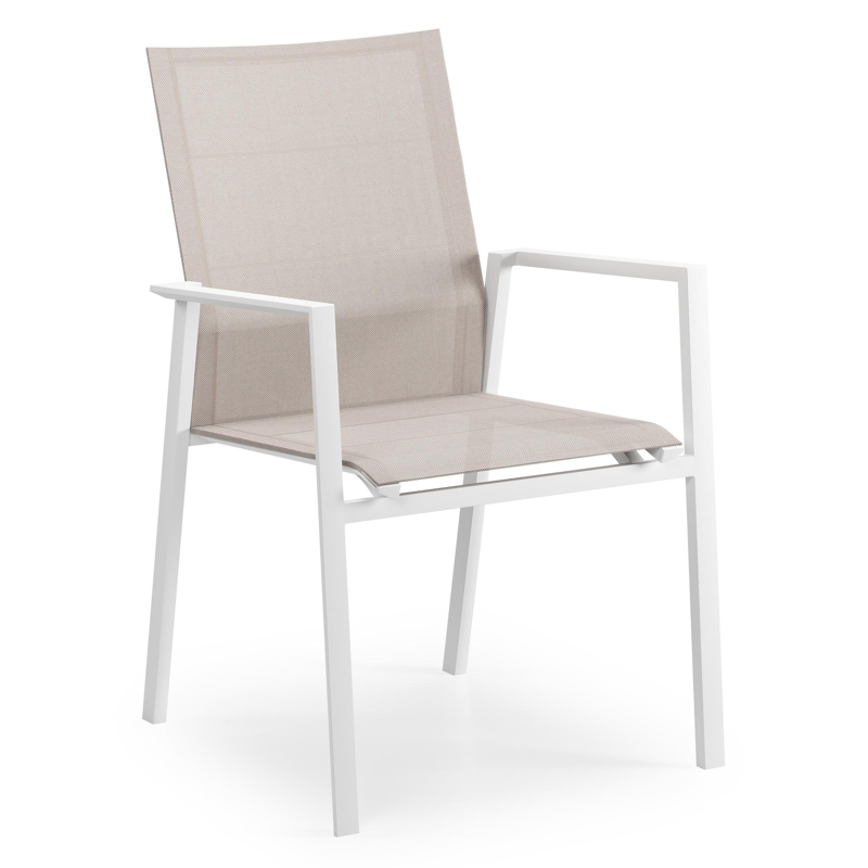 Cirello stapelbare tuinstoel in wit aluminium en beige textilene