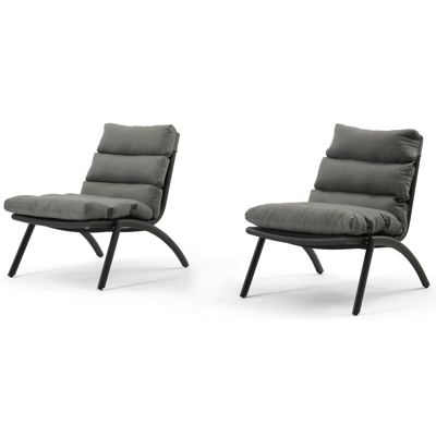 Set van 2 Siena relaxstoelen in zwart aluminium en zwart textilene met dark grey weather+ softtouch kussen 