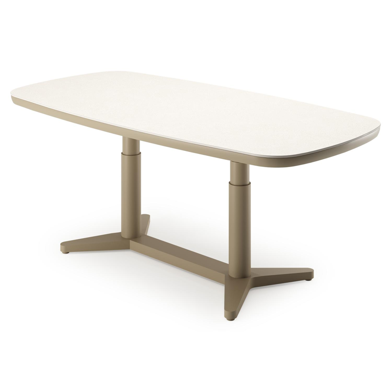 Tarsia tuintafel bootvorm in beige aluminium en Crema Minerale sintered stone - L 90 x B 180 x H 74.5 cm