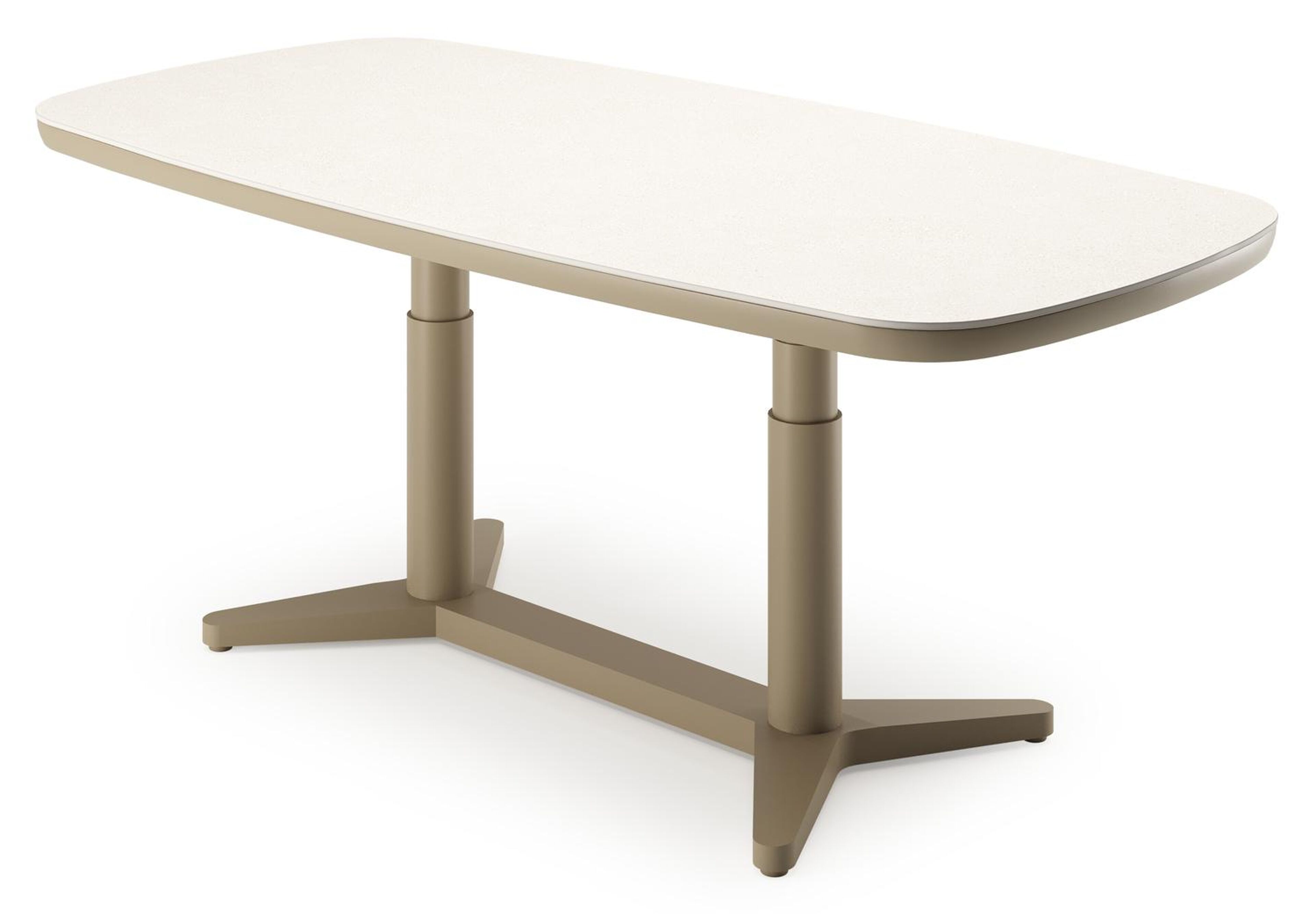 Tarsia tuintafel bootvorm in beige aluminium en Crema Minerale sintered stone - L 180 x B 90 x H 74.5 cm