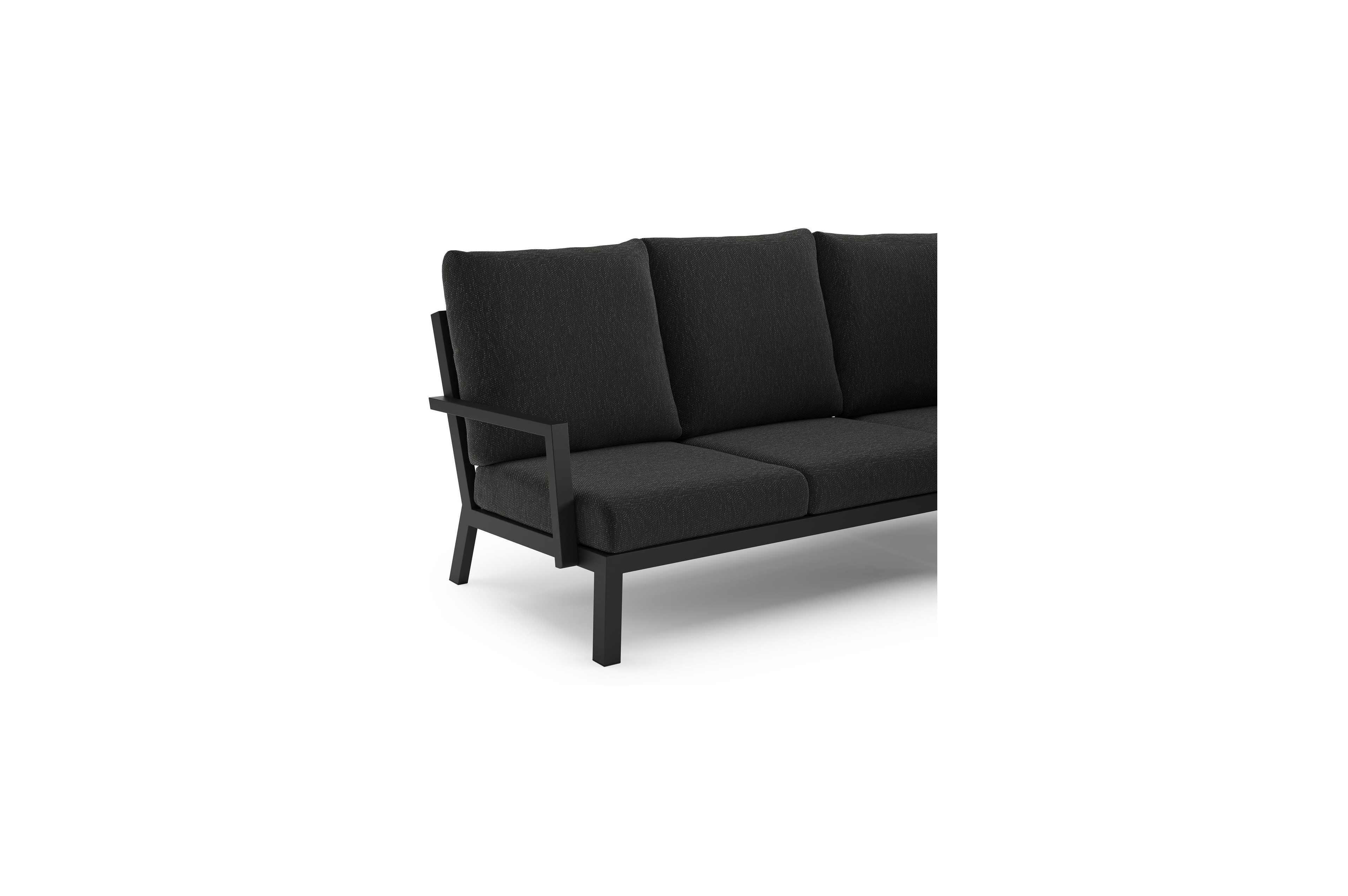 Salon de jardin d'angle Arnes en aluminium noir et coussins en weather+ softtouch sky black