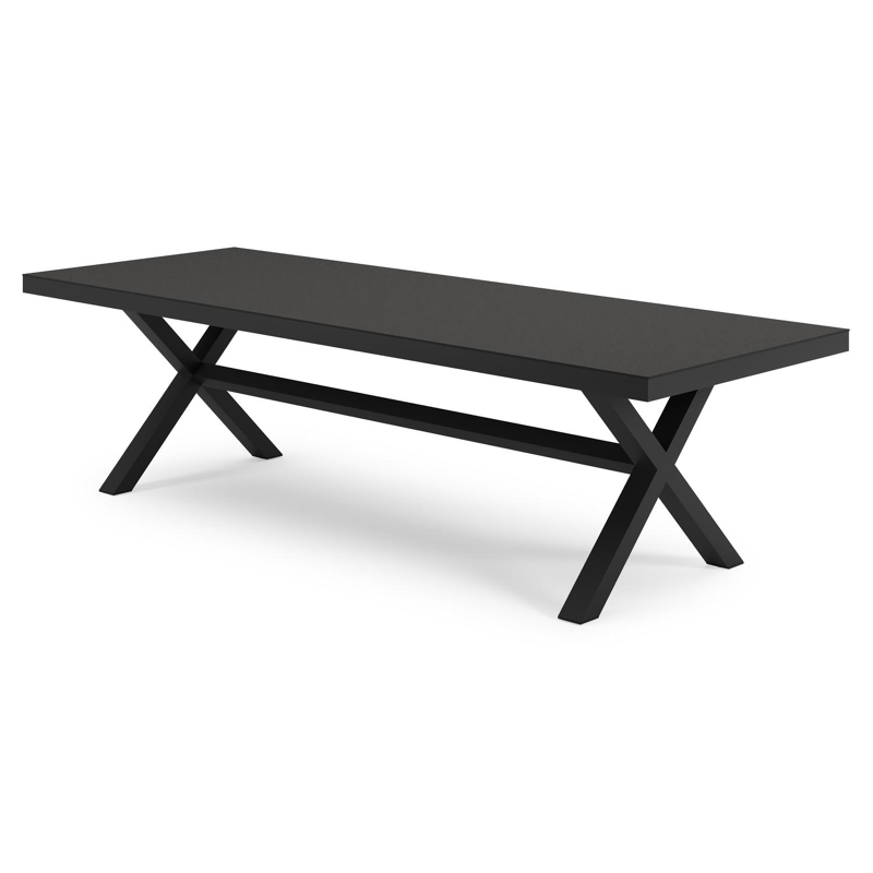 Reza rechthoekige tuinset in zwart aluminium en sintered stone notte minerale met 10 Artena tuinstoelen
