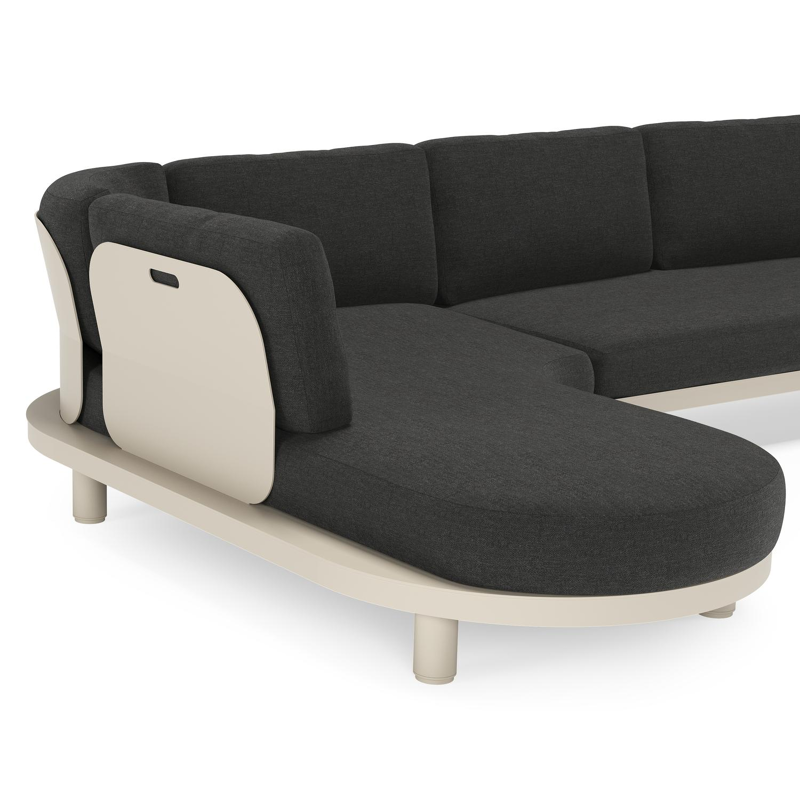 Salon de jardin d'angle Donato en aluminium beige et coussins en all weather sunbrella® luxe Chartres Sooty