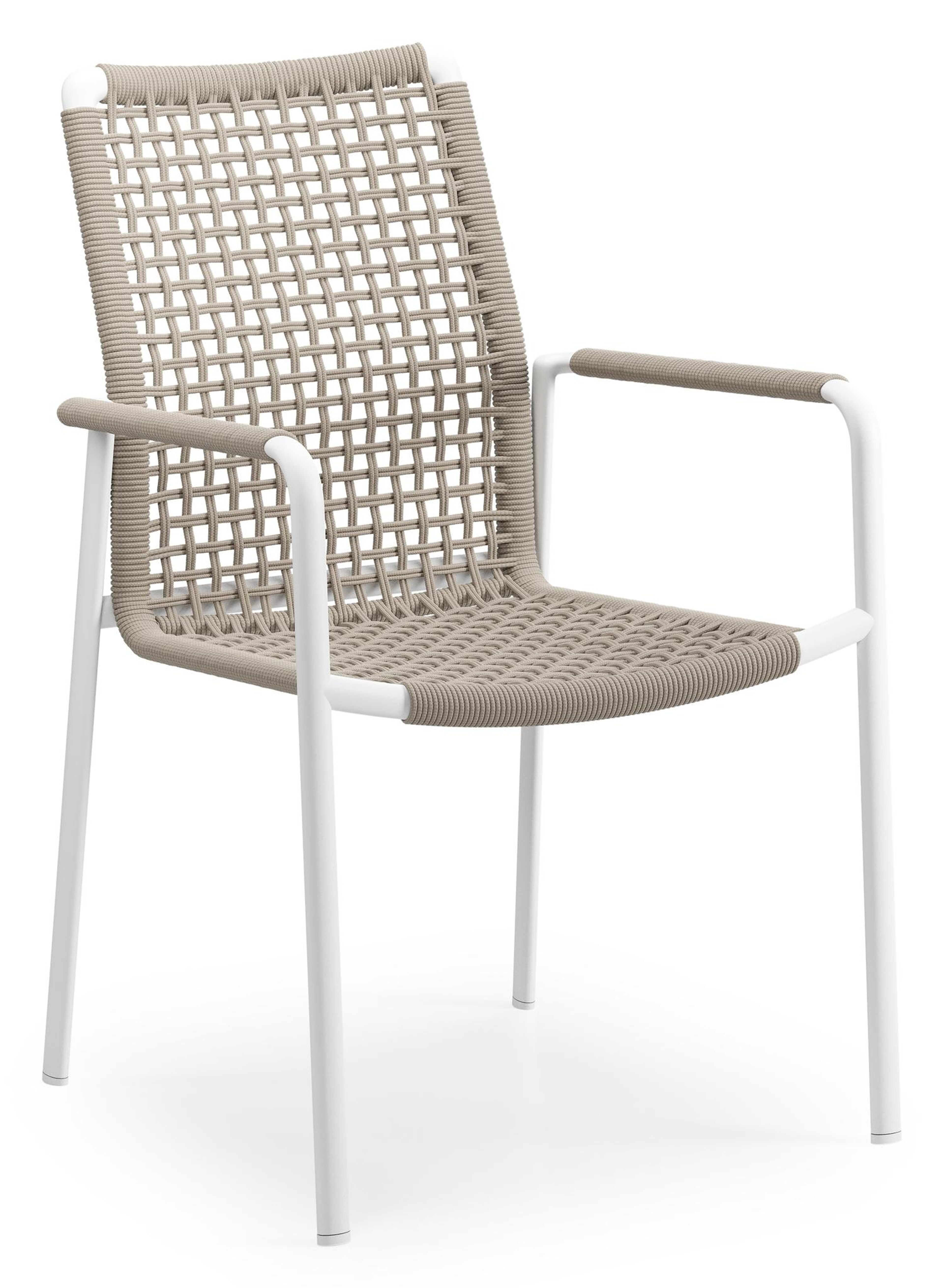 Como tuinstoel in wit aluminium en beige vierkant geweven ronde rope
