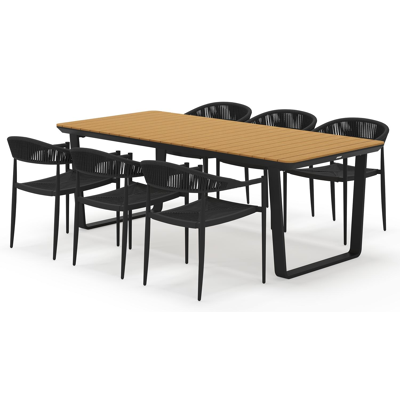 Alora ensemble de jardin rectangulaire en aluminium noir et polywood avec 6 Guarda chaises de jardin