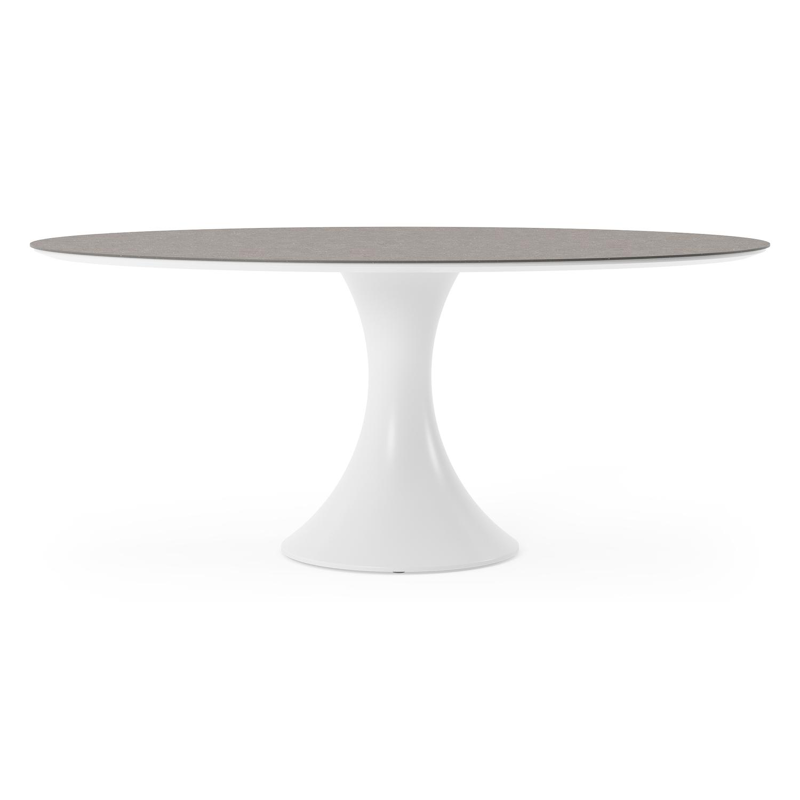 Table de jardin Fano ovale en aluminium blanc et céramique pleine Wulong - Lg. 180 x Lrg. 110 x Haut. 75 cm