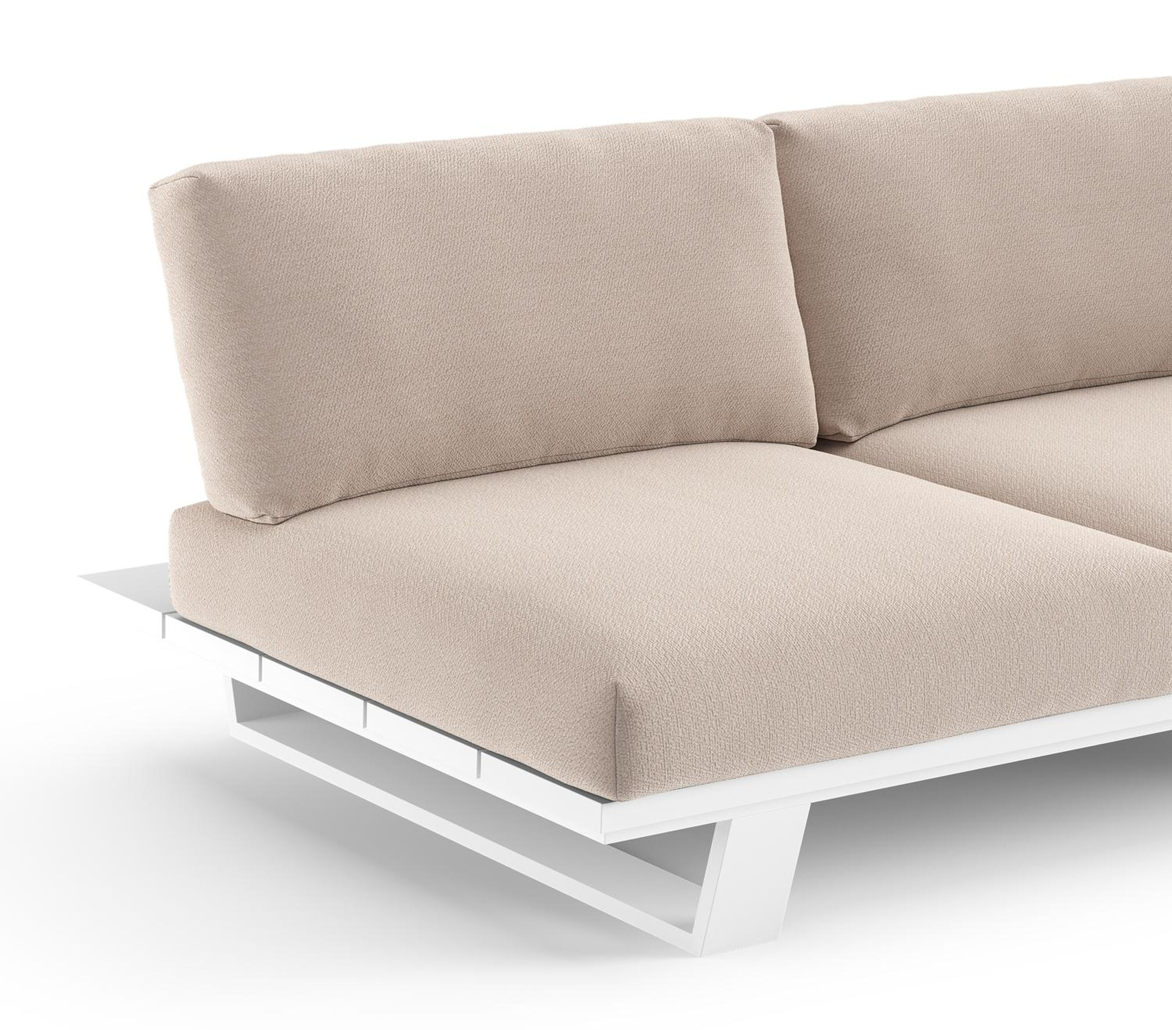 Canapé de jardin Pagino en aluminium blanc et coussins en all weather sunbrella® luxe wander pilat