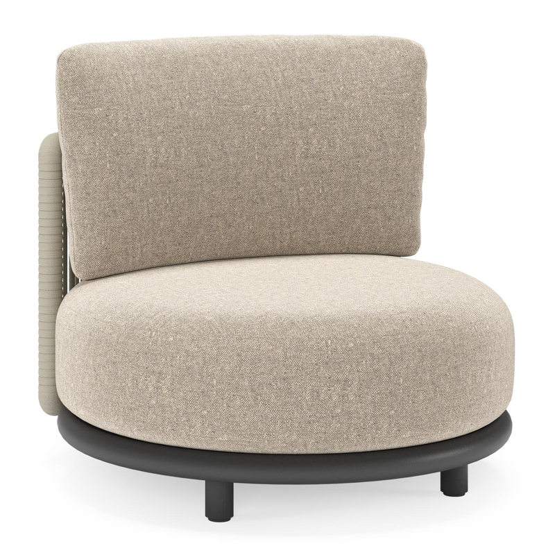 Lomano loungestoel in zwart aluminium en beige verticaal geweven luxe vlakke rope met Chartres Pewter all weather sunbrella® luxe