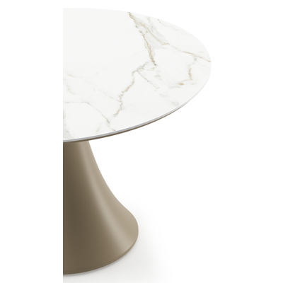 Table de basse low dining Fano ronde en aluminium beige et céramique pleine Calacatta - Diam. 85 x Haut. 55 cm