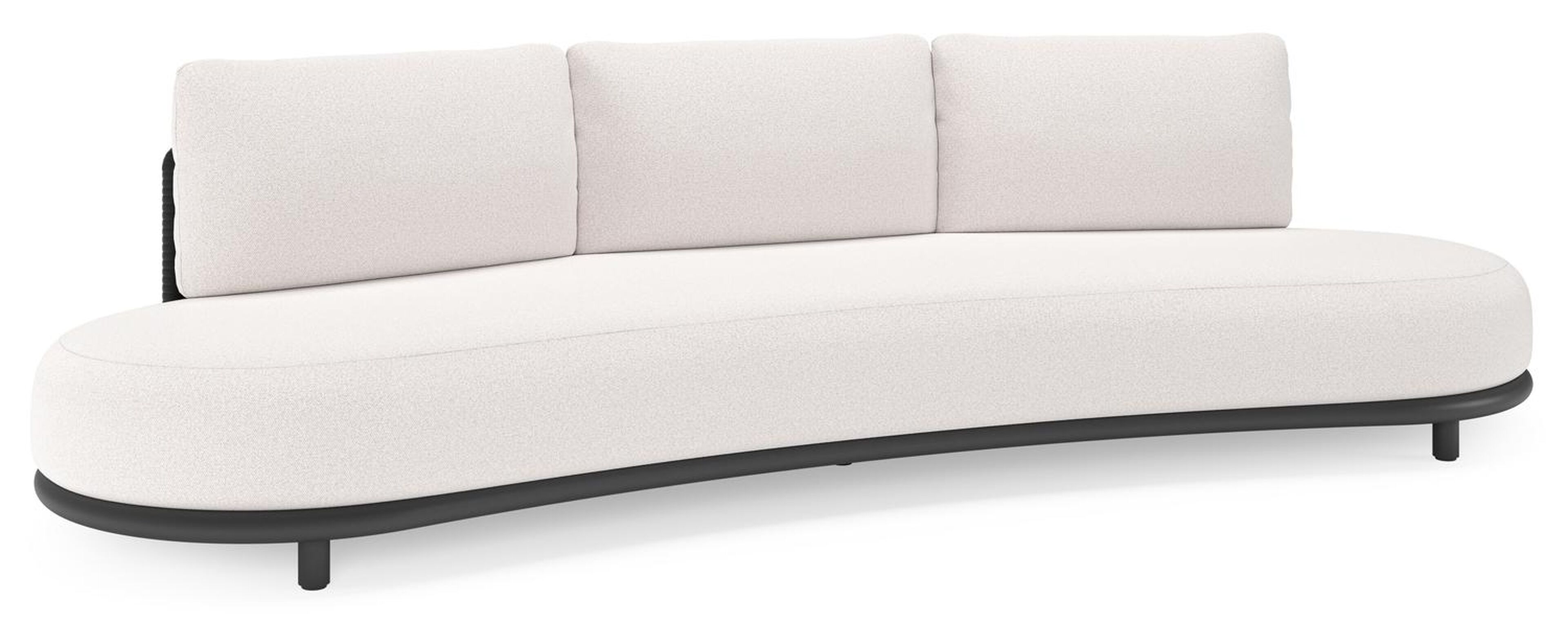 Lomano loungebank in zwart aluminium en zwart verticaal geweven luxe vlakke rope met ego eggshell all weather solica kussen