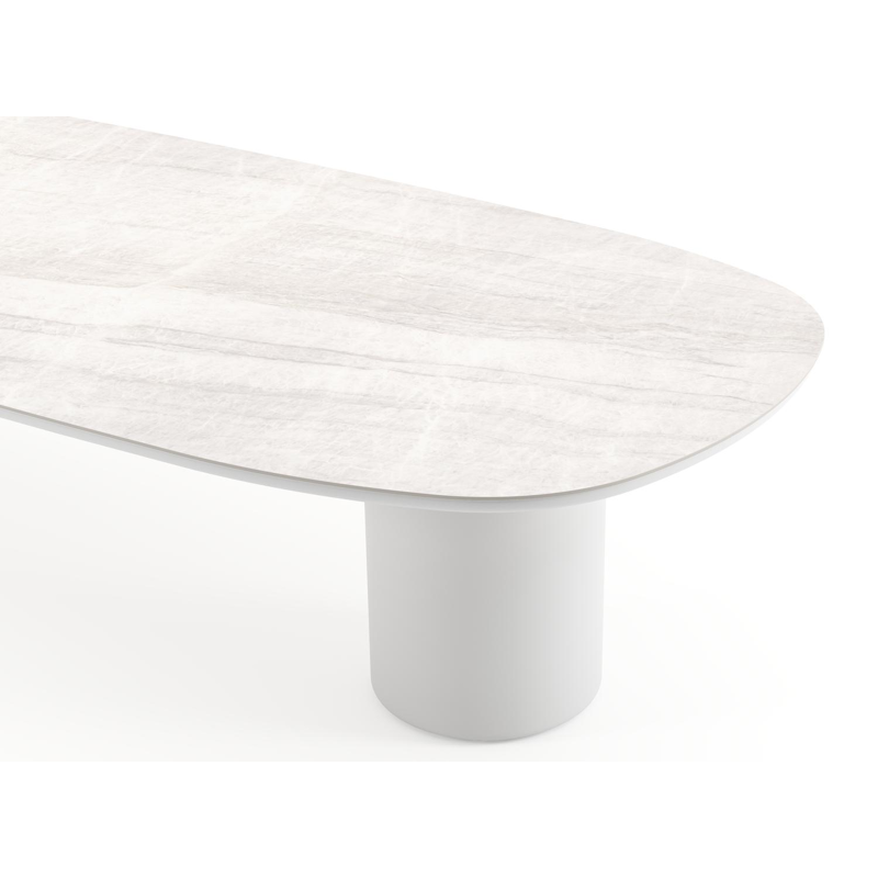 Amico low dining tuintafel bombo in wit aluminium en volkeramiek Taj Mahal - L 320 x B 130 x H 61 cm